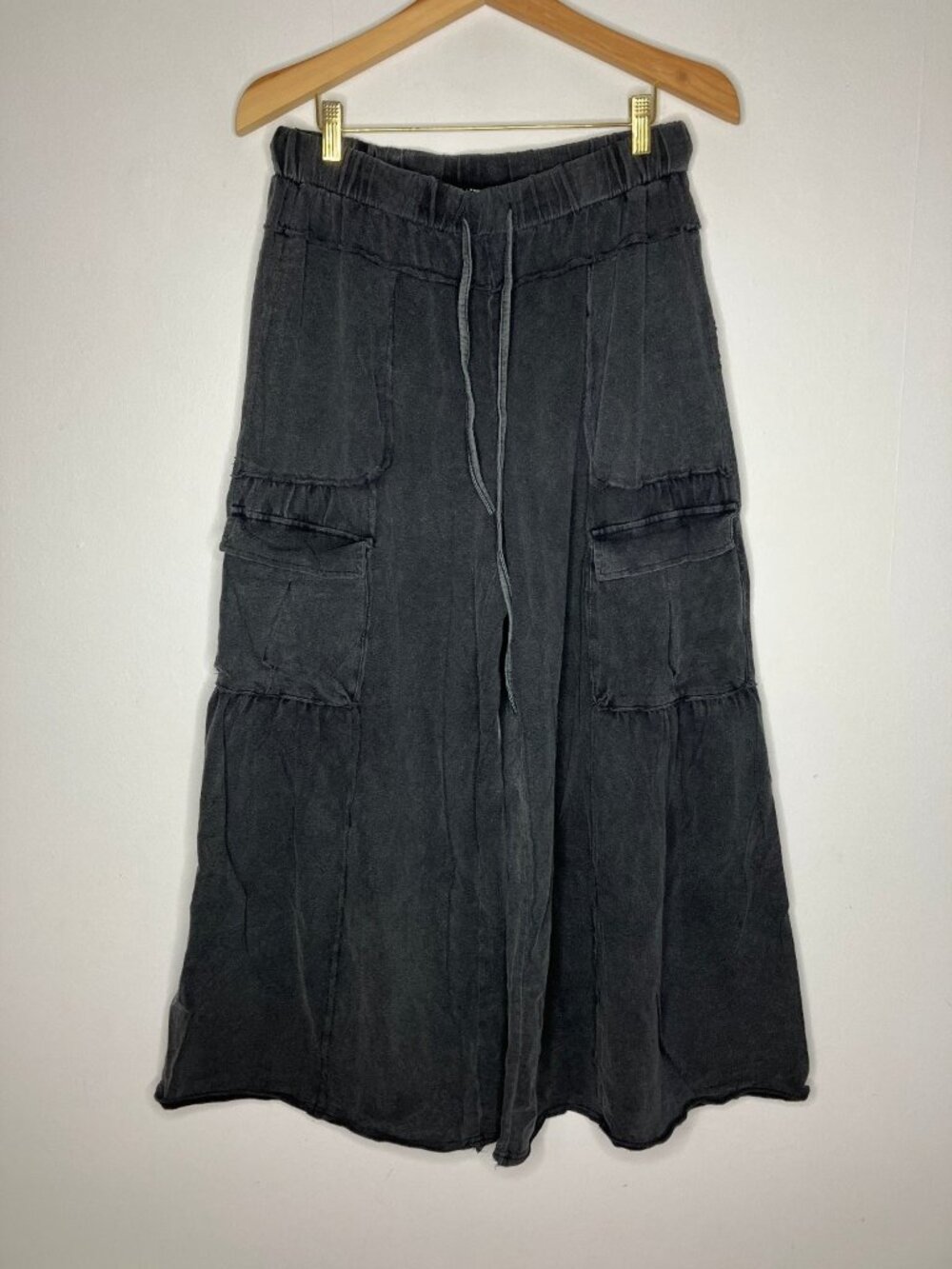 SHEIN Womens Large Large Faded Black Cargo Wide Leg Pants Drawstring Boho Hippie